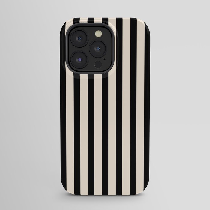 Fine Stripes Vertical Minimalist Pattern in Black and Almond Cream iPhone Case
