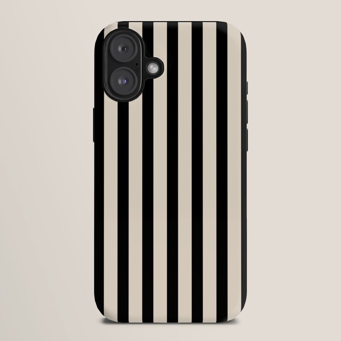 Fine Stripes Vertical Minimalist Pattern in Black and Almond Cream iPhone Case