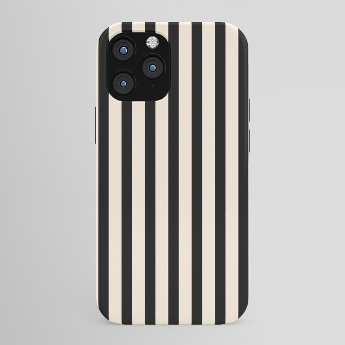 Fine Stripes Vertical Minimalist Pattern in Black and Almond Cream iPhone Case