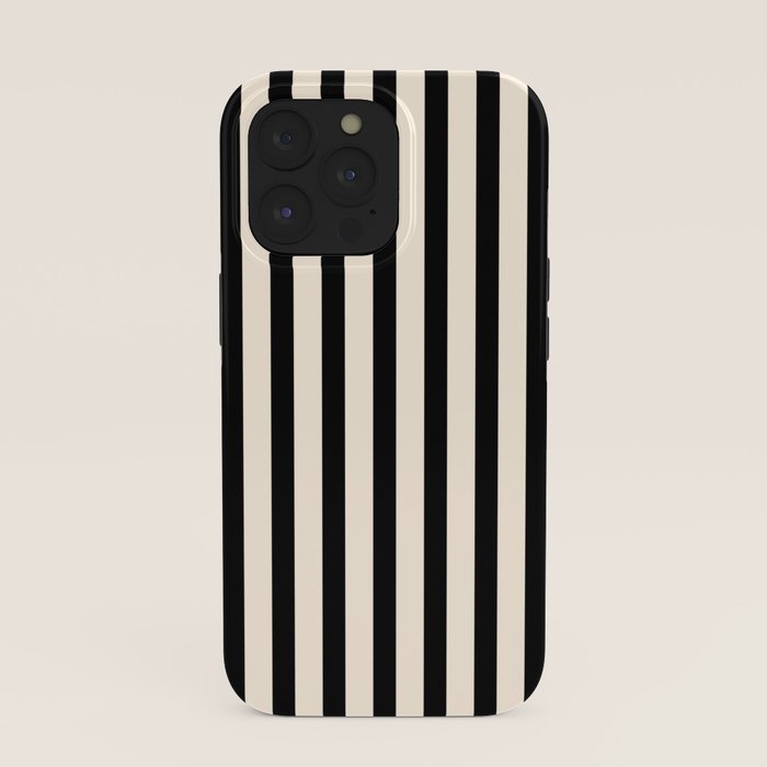 Fine Stripes Vertical Minimalist Pattern in Black and Almond Cream iPhone Case
