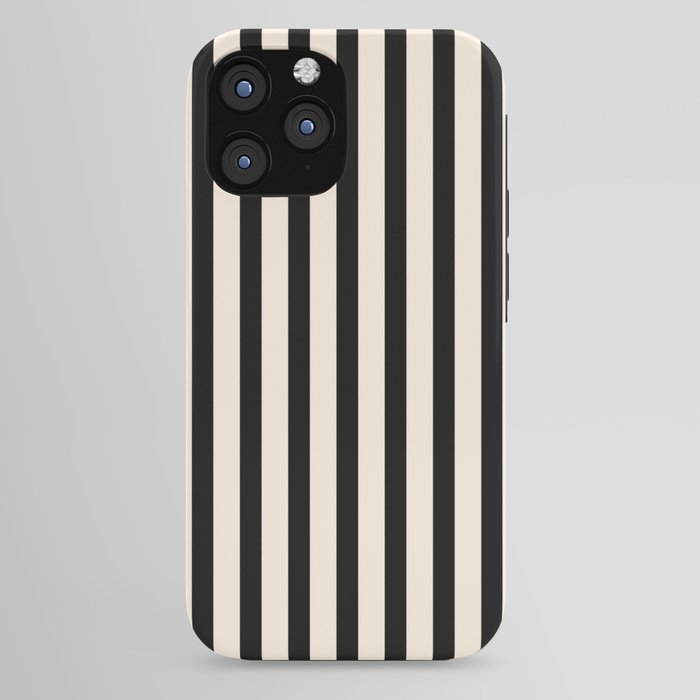 Fine Stripes Vertical Minimalist Pattern in Black and Almond Cream iPhone Case