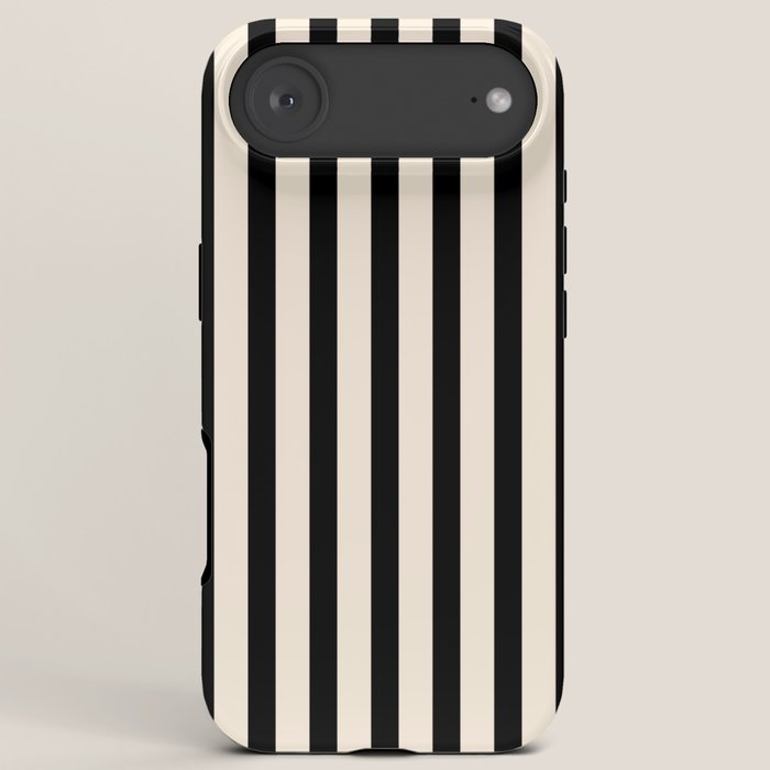 Fine Stripes Vertical Minimalist Pattern in Black and Almond Cream iPhone Case