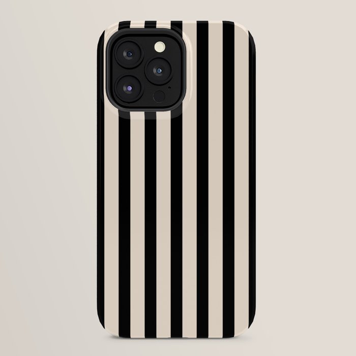 Fine Stripes Vertical Minimalist Pattern in Black and Almond Cream iPhone Case