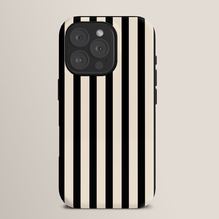 Fine Stripes Vertical Minimalist Pattern in Black and Almond Cream iPhone Case