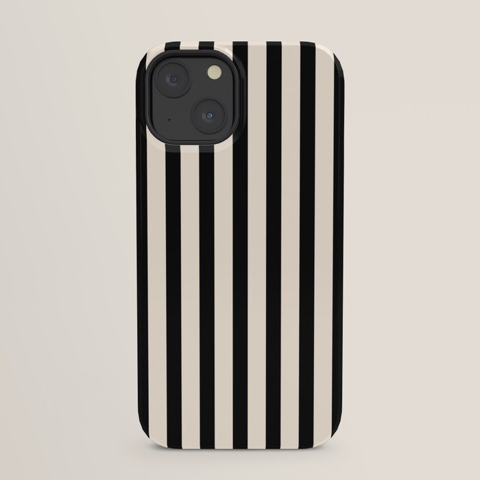Fine Stripes Vertical Minimalist Pattern in Black and Almond Cream iPhone Case