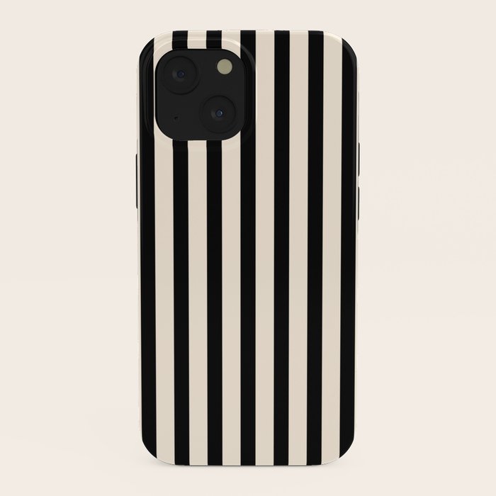 Fine Stripes Vertical Minimalist Pattern in Black and Almond Cream iPhone Case