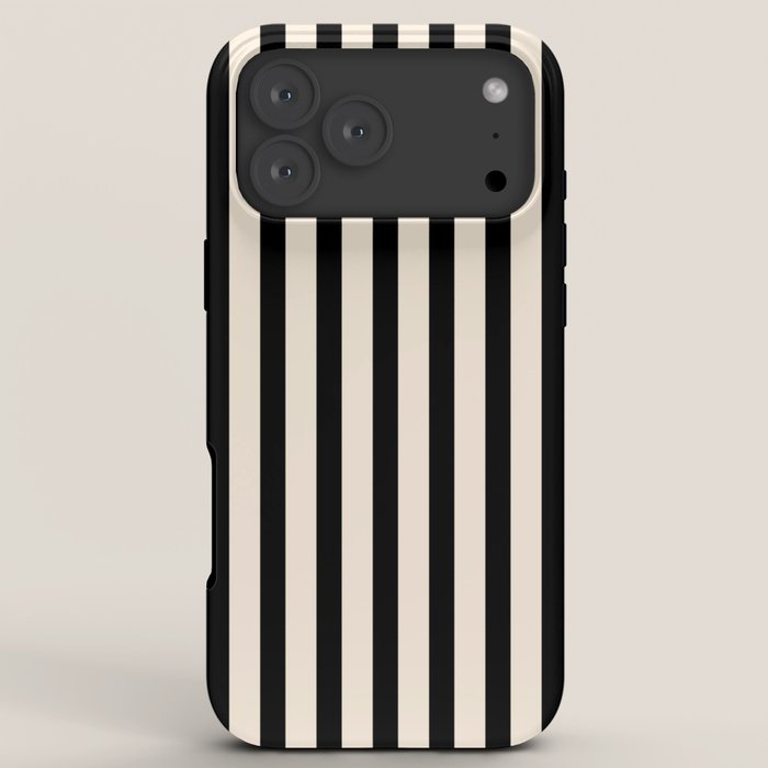 Fine Stripes Vertical Minimalist Pattern in Black and Almond Cream iPhone Case