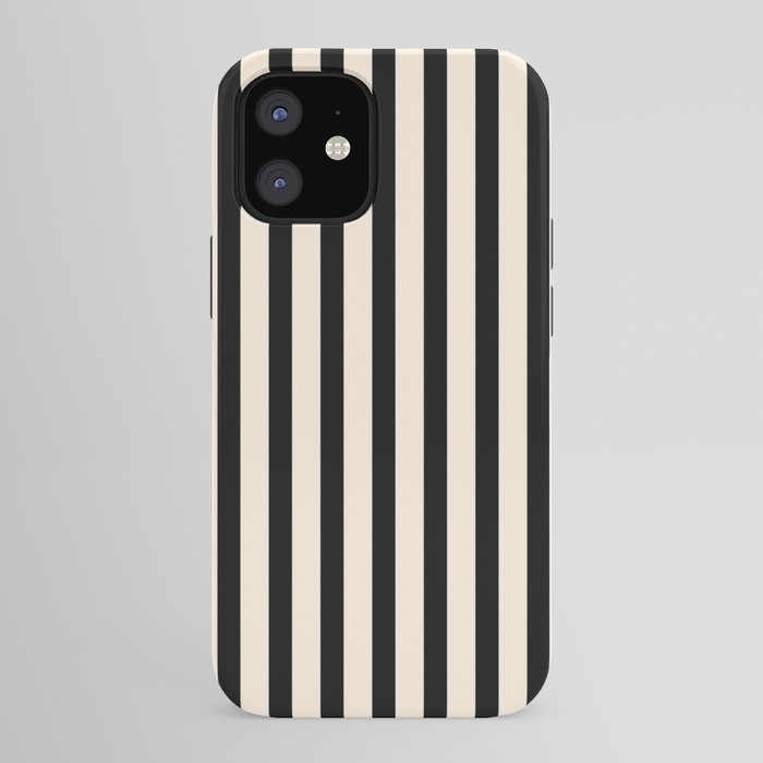 Fine Stripes Vertical Minimalist Pattern in Black and Almond Cream iPhone Case