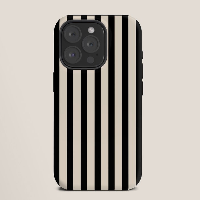 Fine Stripes Vertical Minimalist Pattern in Black and Almond Cream iPhone Case