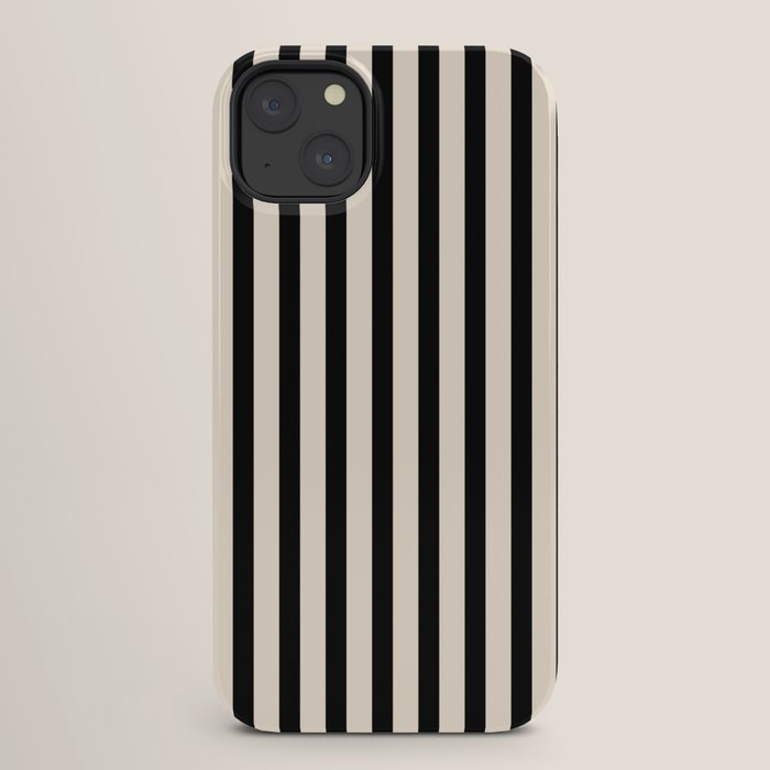 Fine Stripes Vertical Minimalist Pattern in Black and Almond Cream iPhone Case