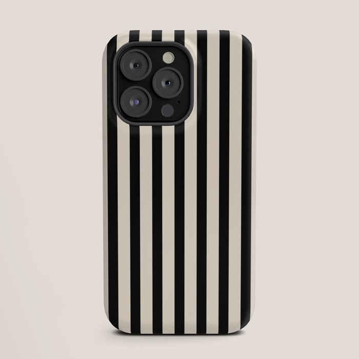 Fine Stripes Vertical Minimalist Pattern in Black and Almond Cream iPhone Case