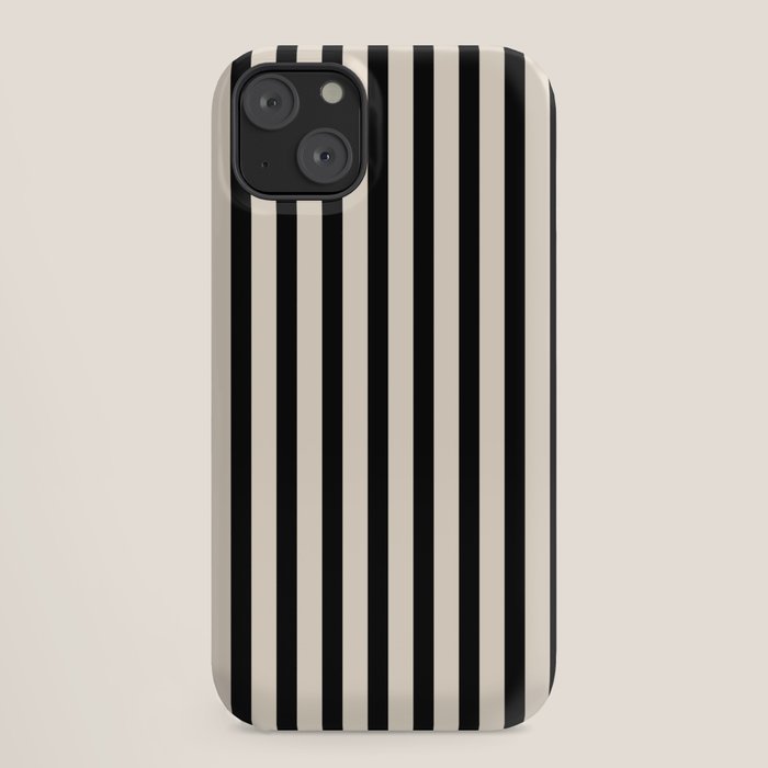 Fine Stripes Vertical Minimalist Pattern in Black and Almond Cream iPhone Case