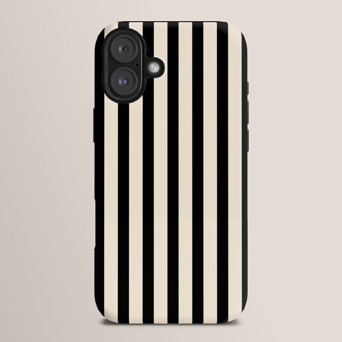 Fine Stripes Vertical Minimalist Pattern in Black and Almond Cream iPhone Case