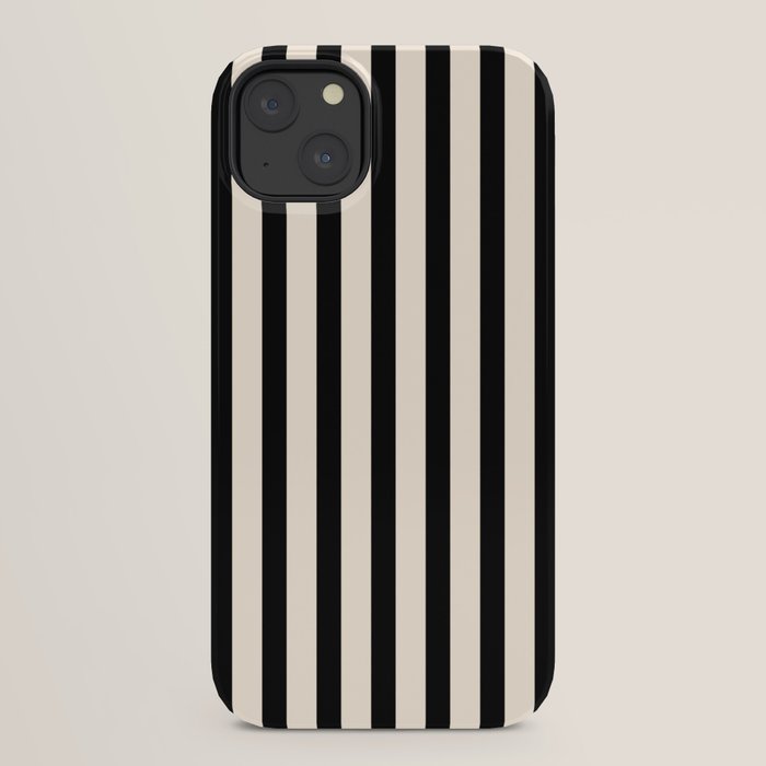 Fine Stripes Vertical Minimalist Pattern in Black and Almond Cream iPhone Case