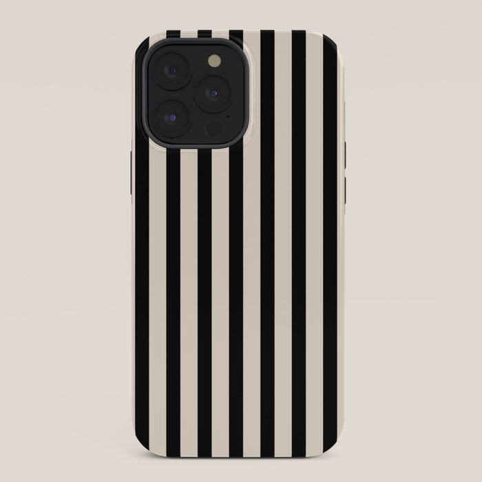 Fine Stripes Vertical Minimalist Pattern in Black and Almond Cream iPhone Case