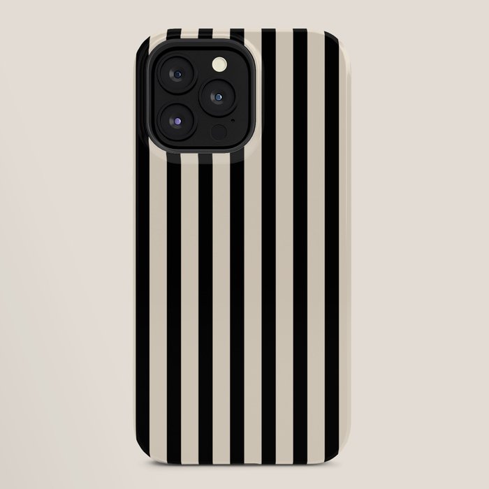 Fine Stripes Vertical Minimalist Pattern in Black and Almond Cream iPhone Case