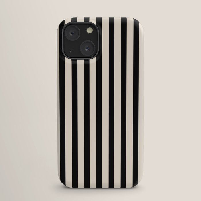 Fine Stripes Vertical Minimalist Pattern in Black and Almond Cream iPhone Case