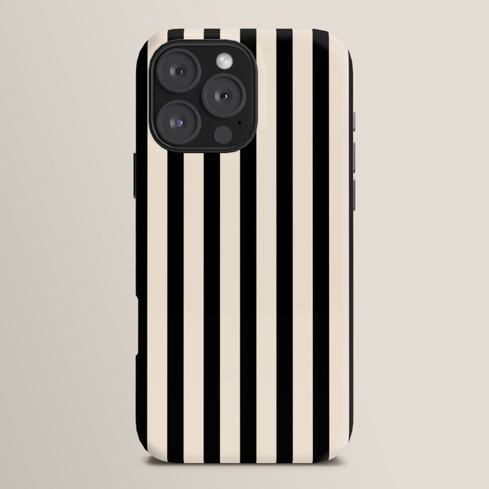 Fine Stripes Vertical Minimalist Pattern in Black and Almond Cream iPhone Case