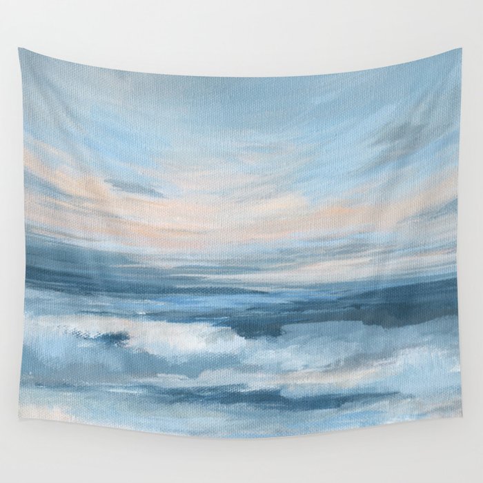 Low Tide - Blue & Coral Abstract Coastal Seascape Wall Tapestry
