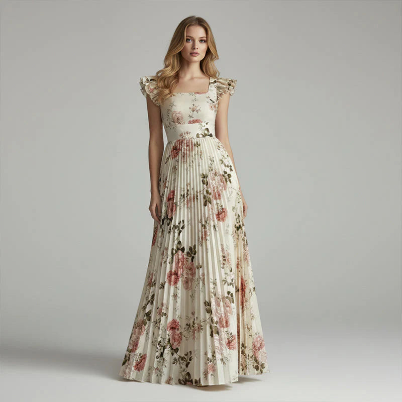 👗🌺 ELEGANT FLORAL PRINT MAXI DRESS WITH PLEATS - 50% OFF! Romantic, flattering & perfect for spring, summer & festive occasions 💫