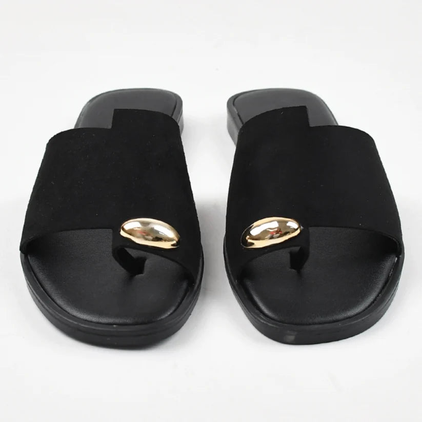 Flat Sandals with Metallic Detail