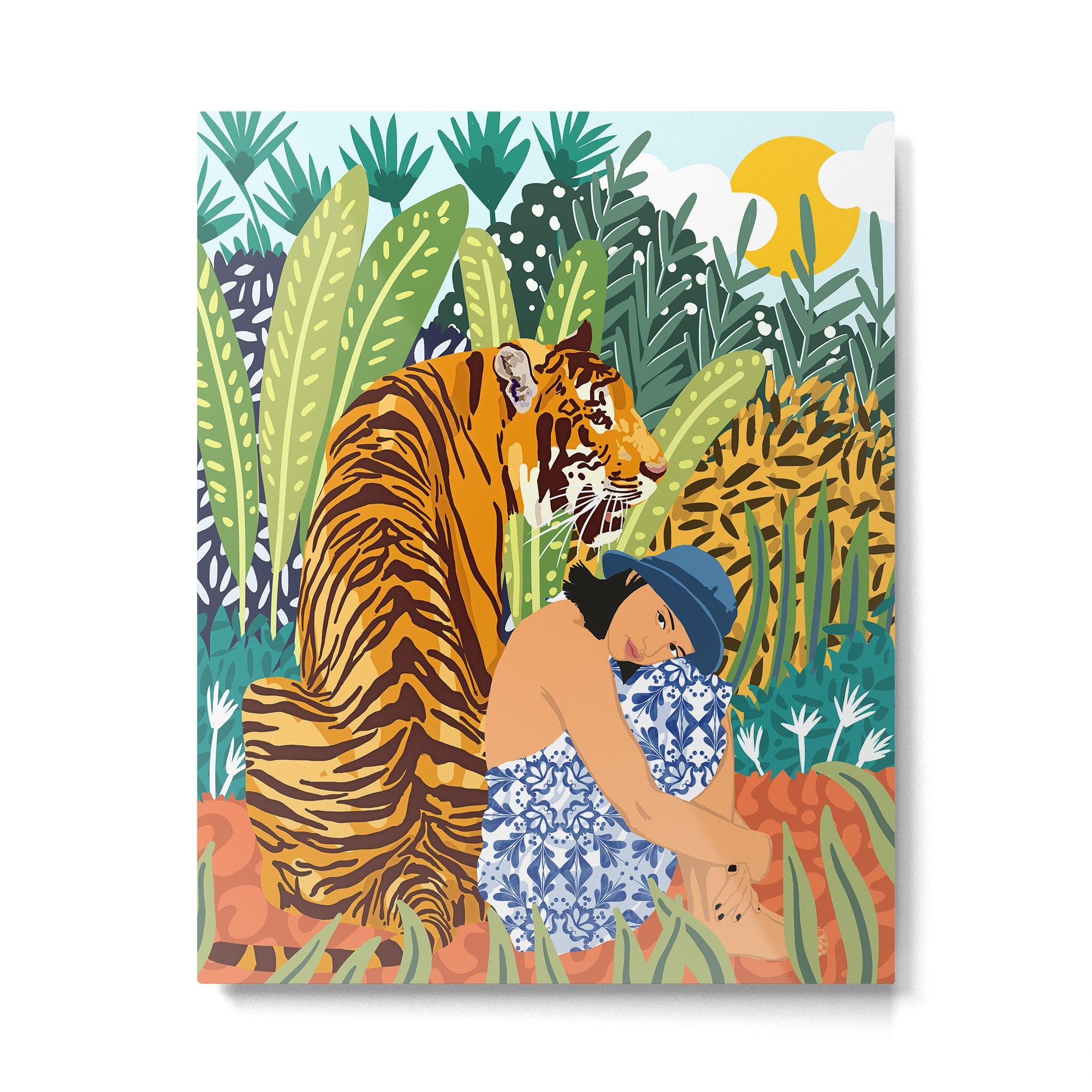 Awaken The Tiger Within Illustration, Wildlife Nature Wall Decor, Jungle Human Nature Connection Metal Print