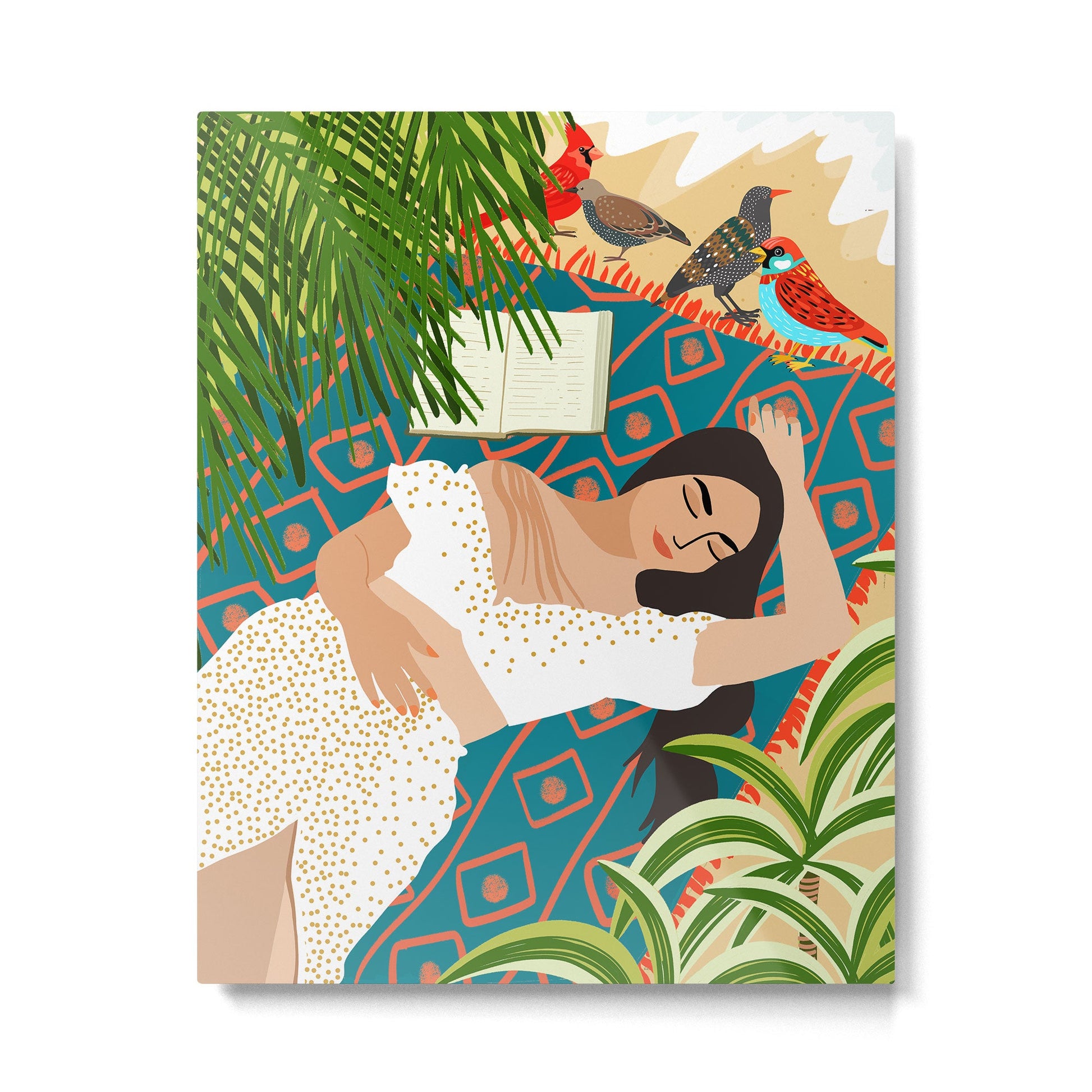 Beach. Read. Sleep. | Boho Woman Sea Beachy Travel | Summer Birds Sand Picnic Ocean Vacation Metal Print