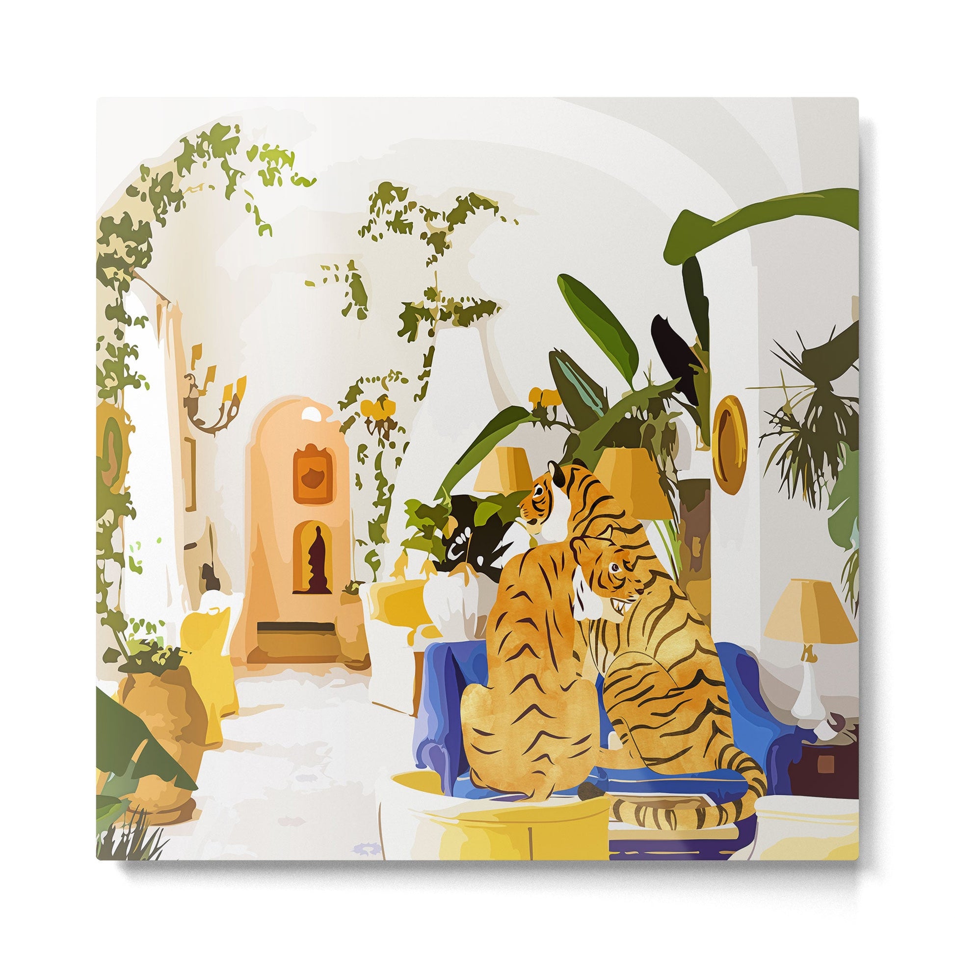 Tiger Reserve Villa | Bohemian Tropical Jungle Décor | Pastel Honeymoon Couple Love Wildlife Metal Print