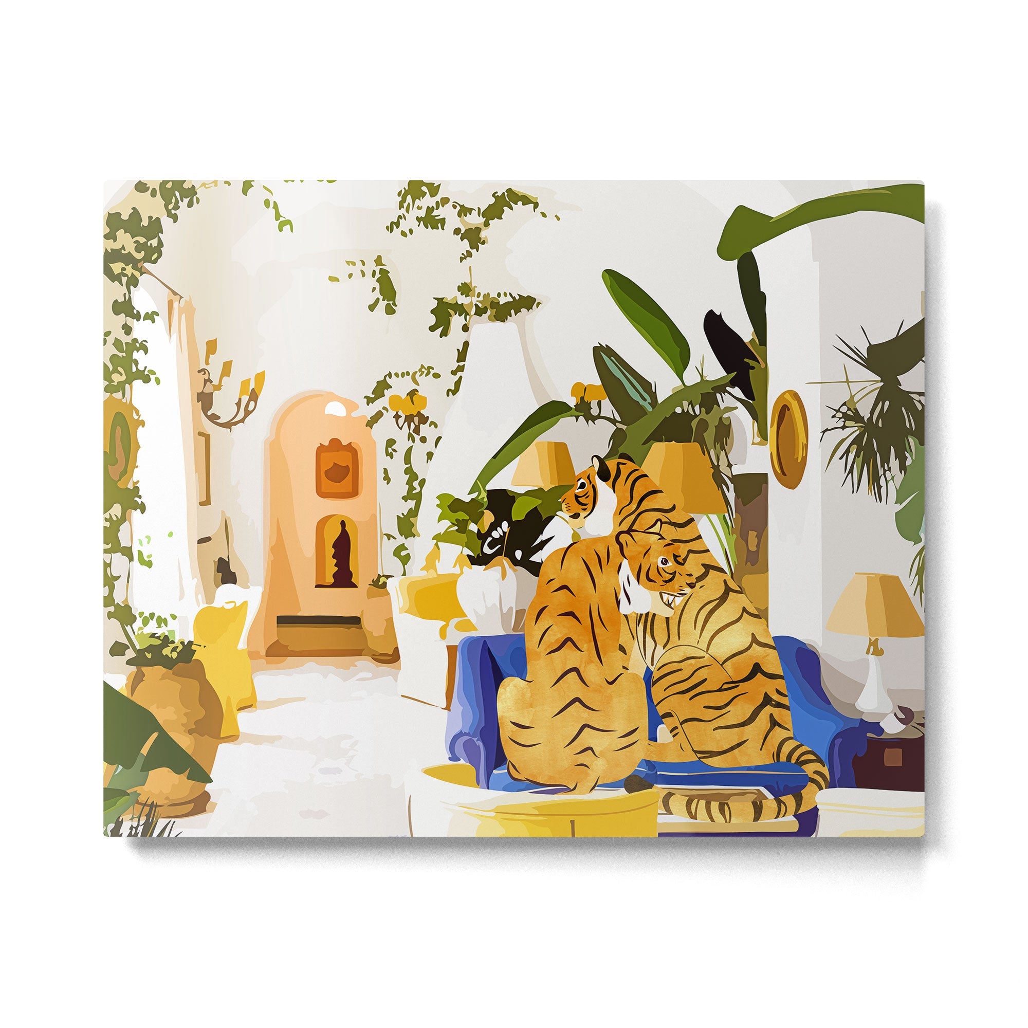 Tiger Reserve Villa | Bohemian Tropical Jungle Décor | Pastel Honeymoon Couple Love Wildlife Metal Print