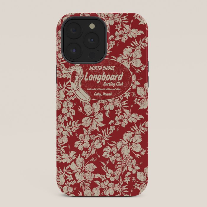 Club Surfing Longboard Surf Logo and Hibiscus Hawaiian Print      iPhone Case