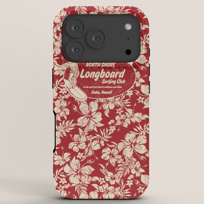 Club Surfing Longboard Surf Logo and Hibiscus Hawaiian Print      iPhone Case
