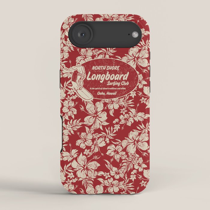 Club Surfing Longboard Surf Logo and Hibiscus Hawaiian Print      iPhone Case