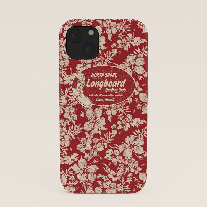 Club Surfing Longboard Surf Logo and Hibiscus Hawaiian Print      iPhone Case