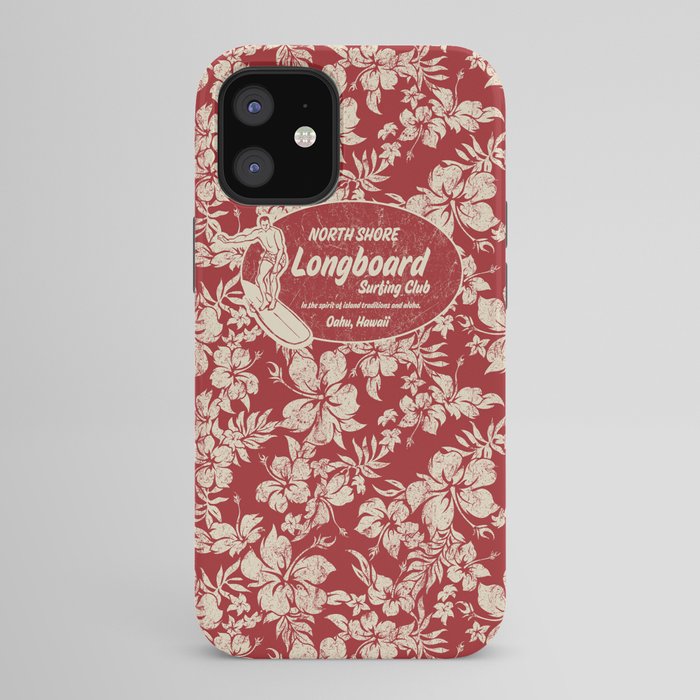 Club Surfing Longboard Surf Logo and Hibiscus Hawaiian Print      iPhone Case