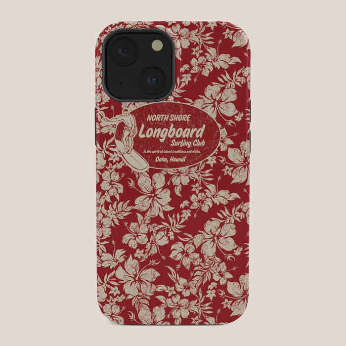 Club Surfing Longboard Surf Logo and Hibiscus Hawaiian Print      iPhone Case