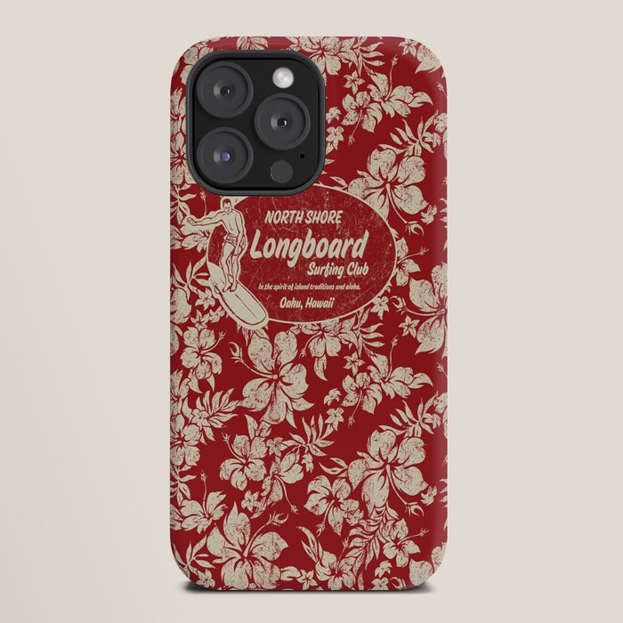 Club Surfing Longboard Surf Logo and Hibiscus Hawaiian Print      iPhone Case