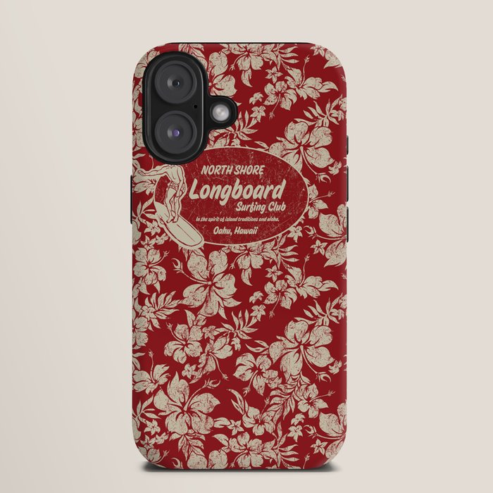 Club Surfing Longboard Surf Logo and Hibiscus Hawaiian Print      iPhone Case