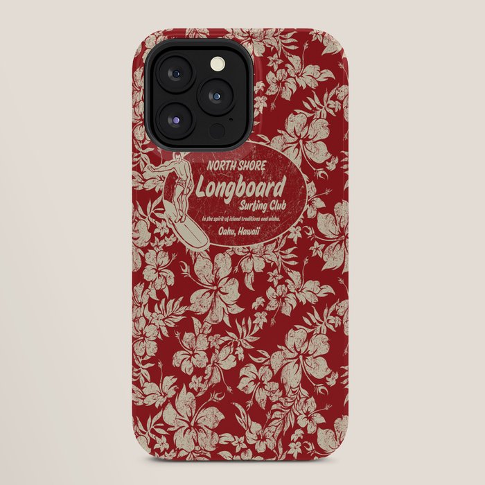 Club Surfing Longboard Surf Logo and Hibiscus Hawaiian Print      iPhone Case
