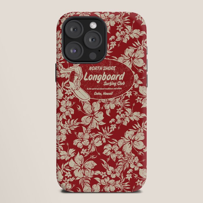 Club Surfing Longboard Surf Logo and Hibiscus Hawaiian Print      iPhone Case
