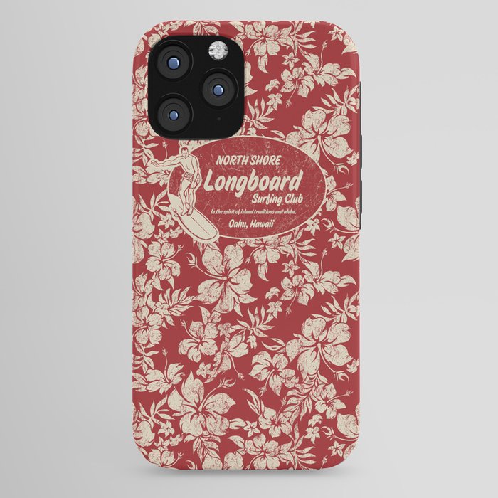 Club Surfing Longboard Surf Logo and Hibiscus Hawaiian Print      iPhone Case