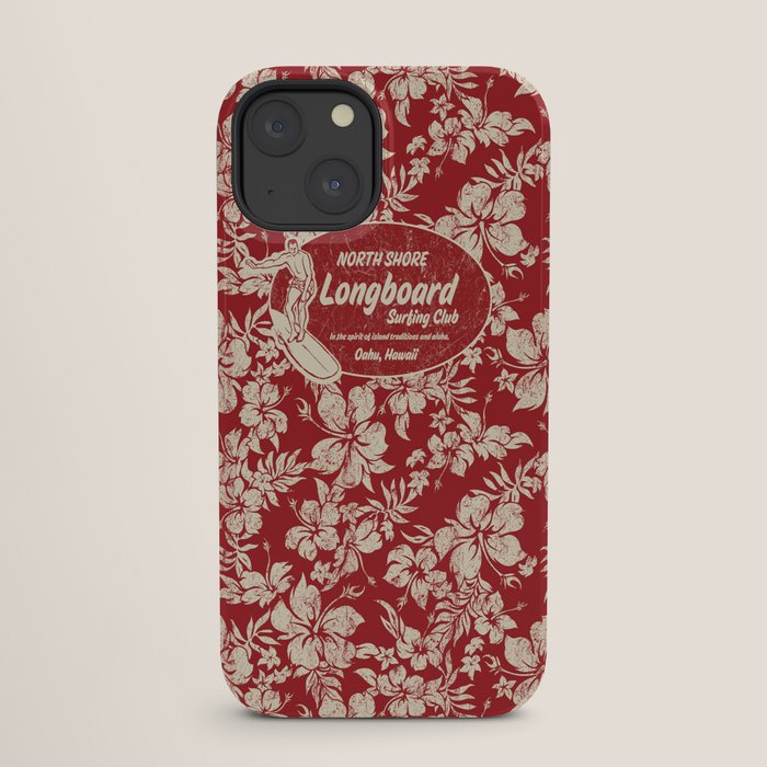 Club Surfing Longboard Surf Logo and Hibiscus Hawaiian Print      iPhone Case