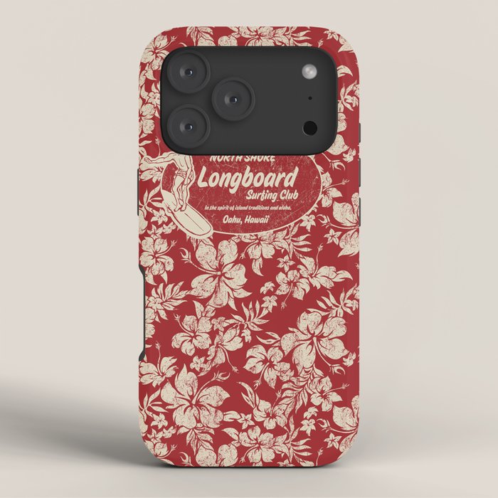 Club Surfing Longboard Surf Logo and Hibiscus Hawaiian Print      iPhone Case