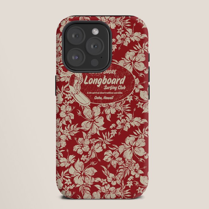 Club Surfing Longboard Surf Logo and Hibiscus Hawaiian Print      iPhone Case
