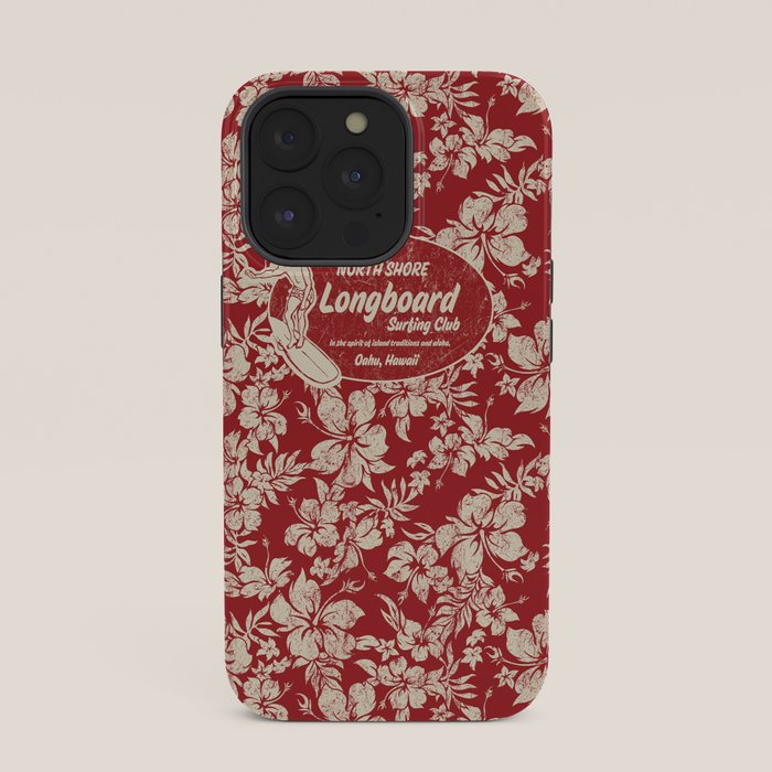 Club Surfing Longboard Surf Logo and Hibiscus Hawaiian Print      iPhone Case