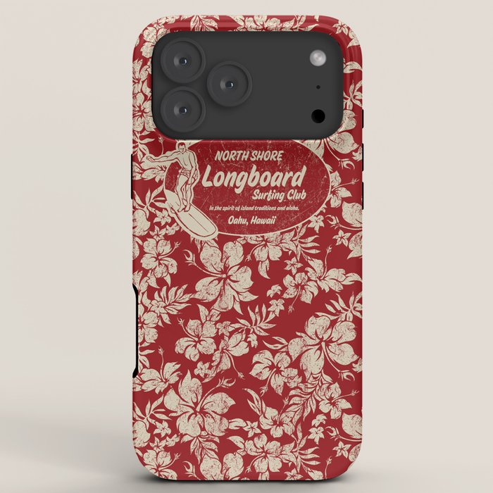 Club Surfing Longboard Surf Logo and Hibiscus Hawaiian Print      iPhone Case
