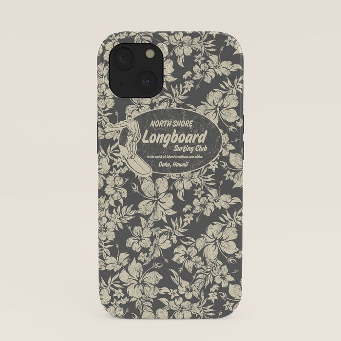 Club Surfing Longboard Logo and Hibiscus Hawaiian Print  iPhone Case