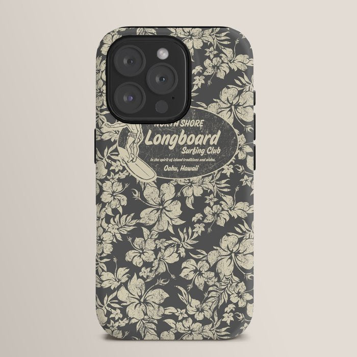 Club Surfing Longboard Logo and Hibiscus Hawaiian Print  iPhone Case
