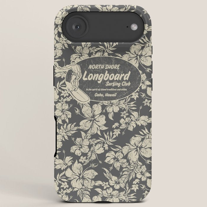 Club Surfing Longboard Logo and Hibiscus Hawaiian Print  iPhone Case