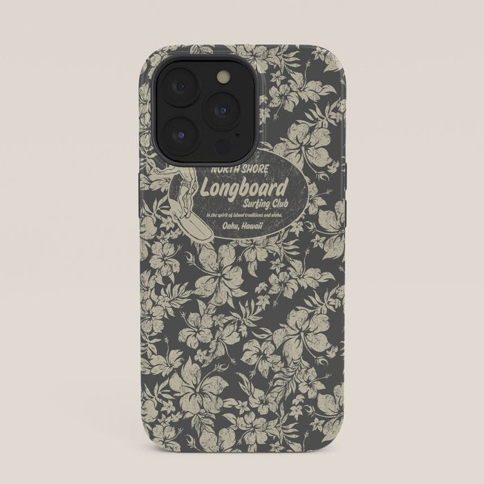 Club Surfing Longboard Logo and Hibiscus Hawaiian Print  iPhone Case