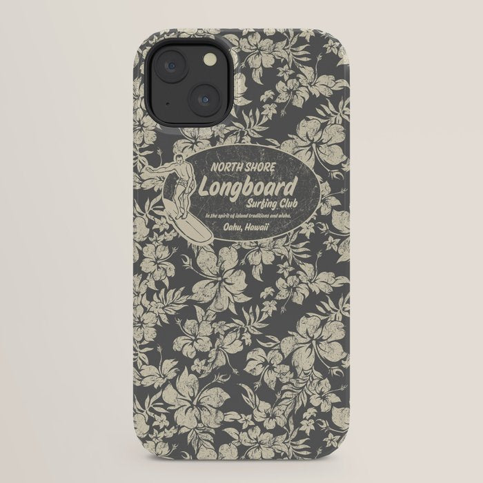 Club Surfing Longboard Logo and Hibiscus Hawaiian Print  iPhone Case